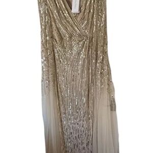 Jenny Packham Gold Sequin Long Sleeve Dress